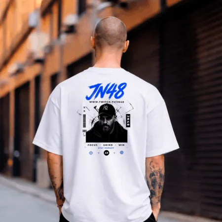 JN48 T-Shirt Logo Weiß Front/Backprint – Streamer Merch & Streetwear