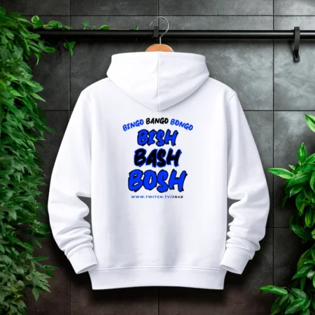 JN48 Hoodie Weiß BishBashBosh – Streamer Merch & Streetwear