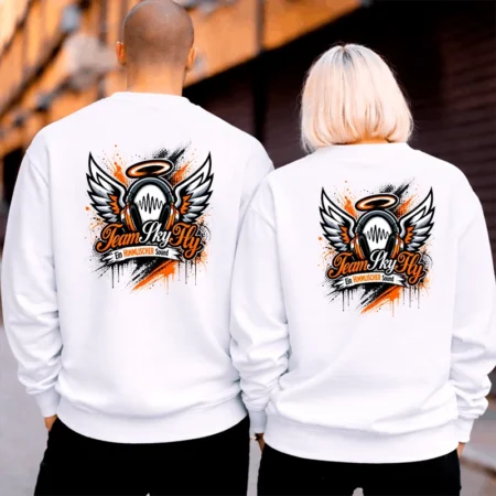 SkyFly Sweatshirt Front/Backprint Weiß – Streamer Merch & Streetwear