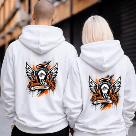 SkyFly Hoodie Front/Backprint Weiß – Streamer Merch & Streetwear