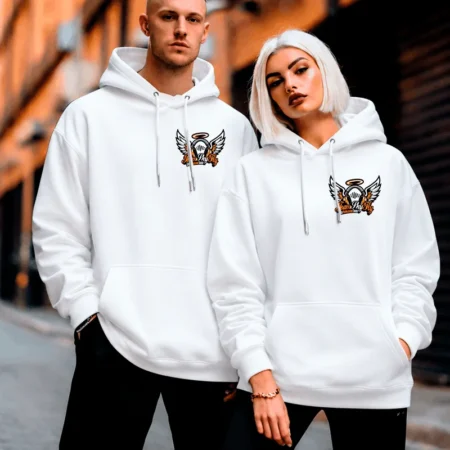 SkyFly Hoodie Front/Backprint Weiß – Streamer Merch & Streetwear