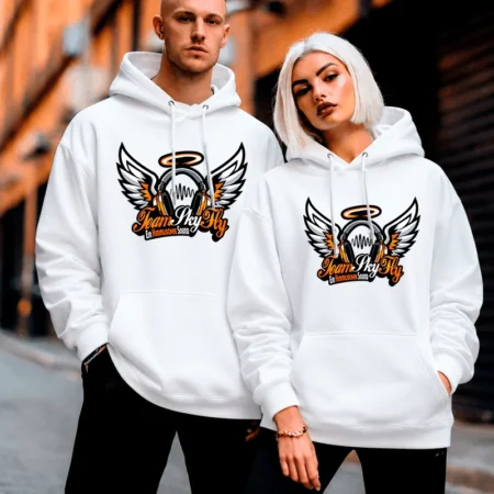 SkyFly Hoodie Front Weiß – Streamer Merch & Streetwear